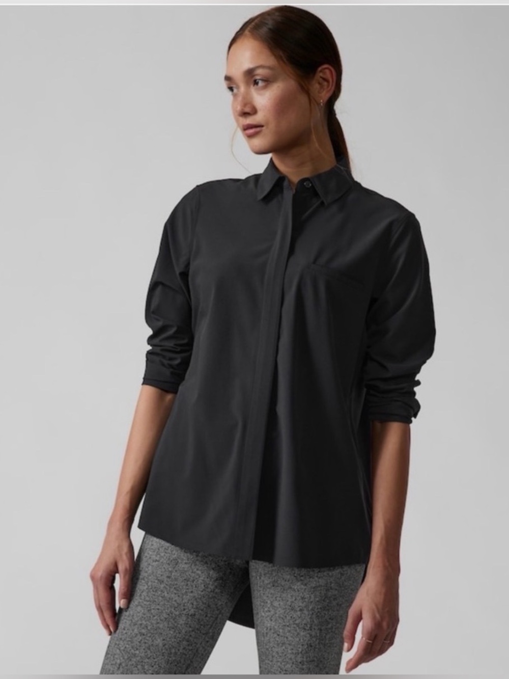 Athleta Urbanite Top 2.0 Black Button Up Blouse Size Large L